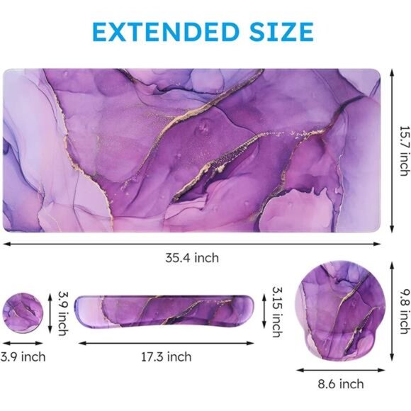 Purple Ergonomic Gaming Mouse Pad with Wrist Support, 4in1 XXL Large - Picture 2 of 7